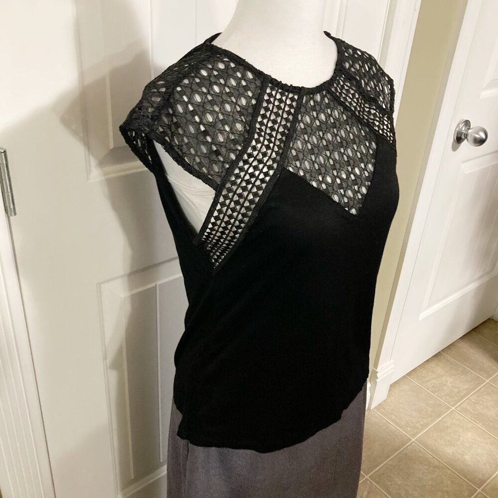 H&M Black geometric lace adorned black short-sleeve top ~ Goth XS SMALL shirt - Picture 5 of 12